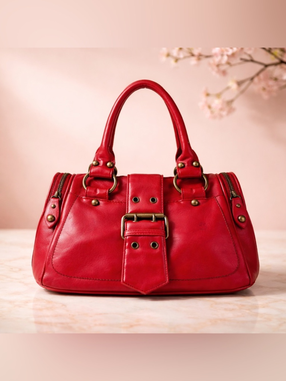 EUC red faux leather handbag so cute! Perfect for anytime!